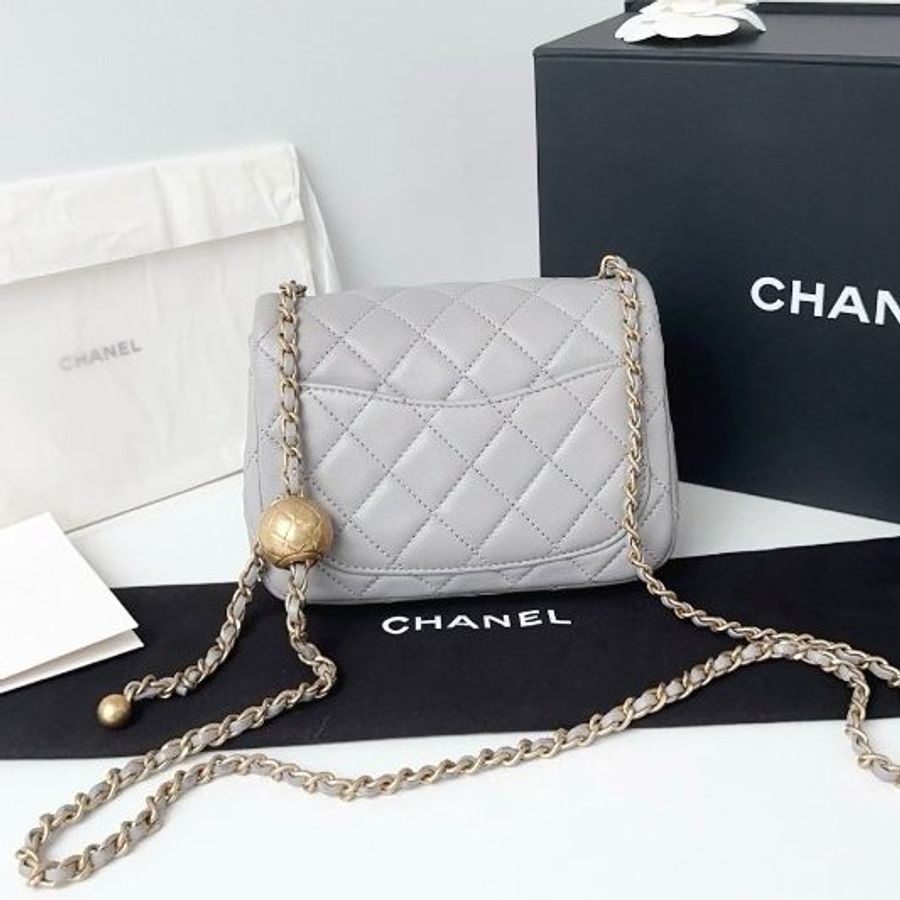 芯片款 香奈兒/Chanel CF灰色金球方胖子鏈條包-7