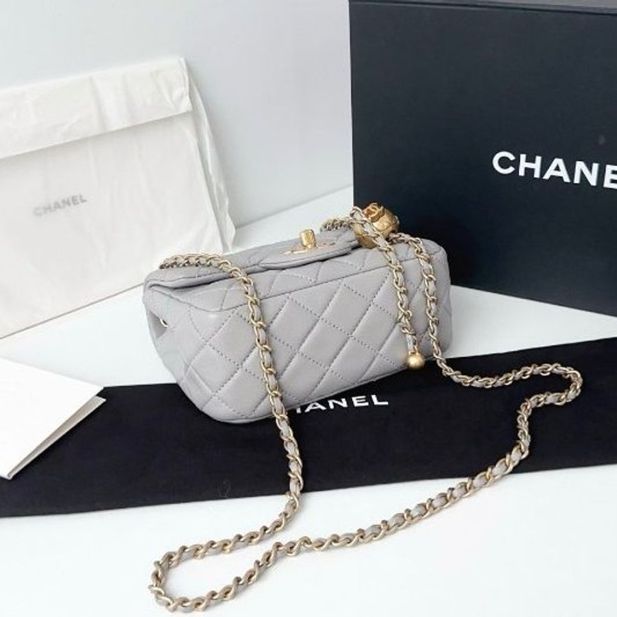 芯片款 香奈兒/Chanel CF灰色金球方胖子鏈條包-8