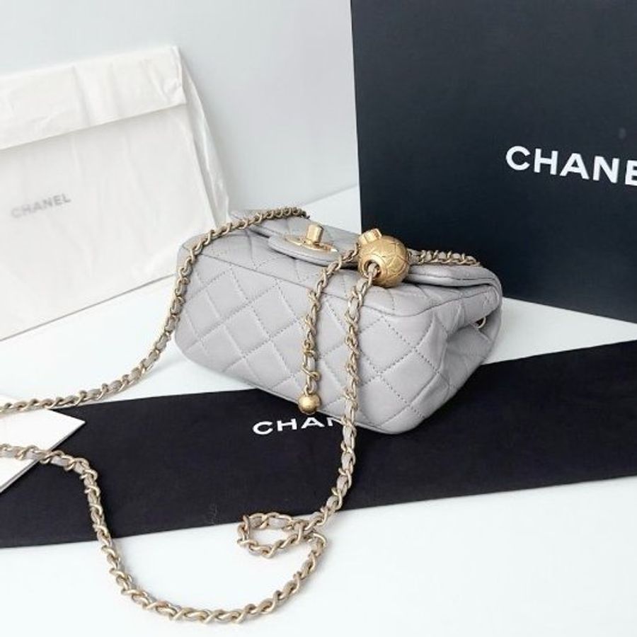 芯片款 香奈兒/Chanel CF灰色金球方胖子鏈條包-9