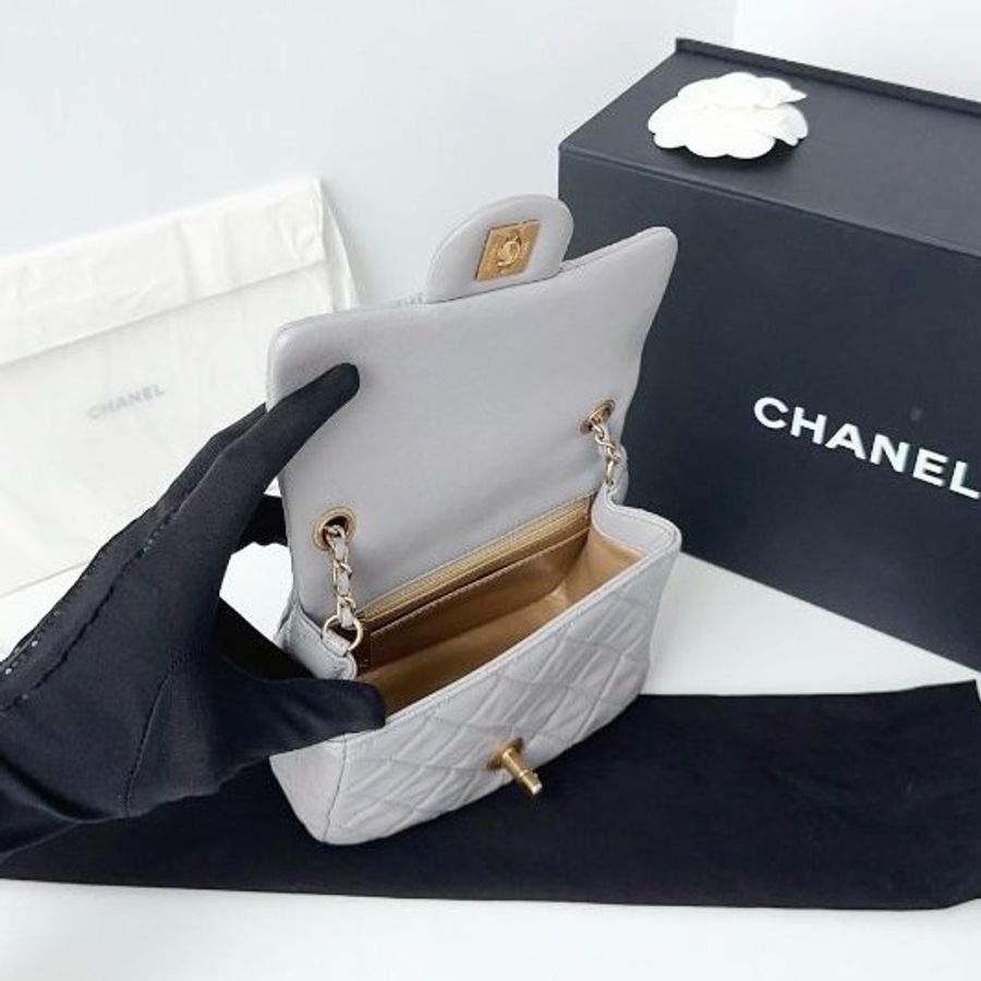 芯片款 香奈兒/Chanel CF灰色金球方胖子鏈條包-10