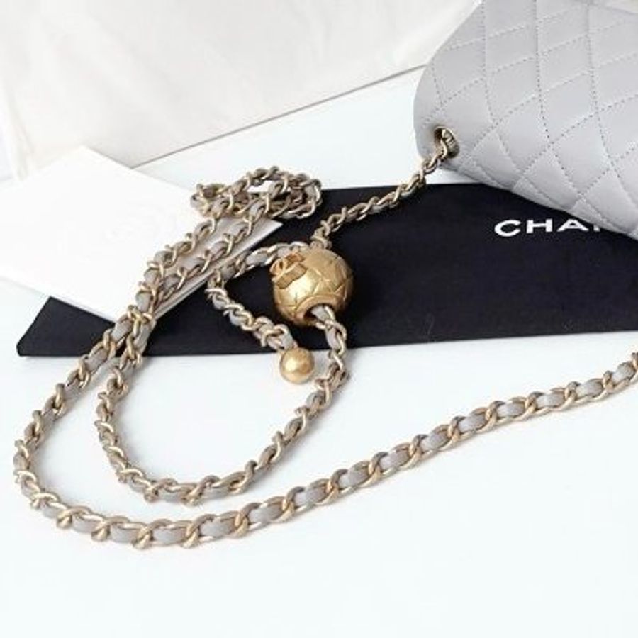 芯片款 香奈兒/Chanel CF灰色金球方胖子鏈條包-11