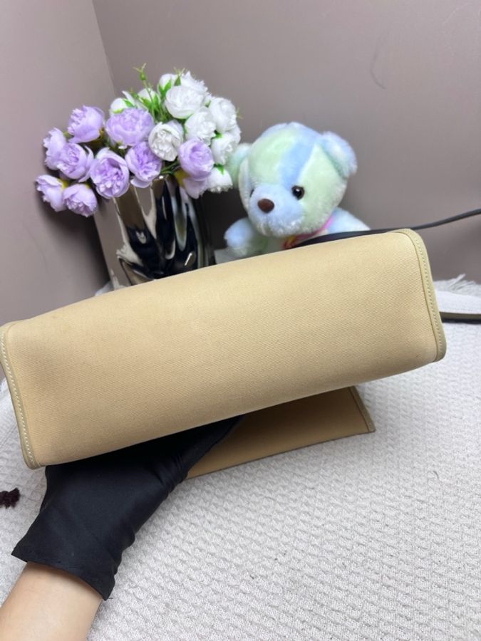 Hermes/愛馬仕 herbag31藍蓋拼米色帆布 單肩包 斜挎包-5