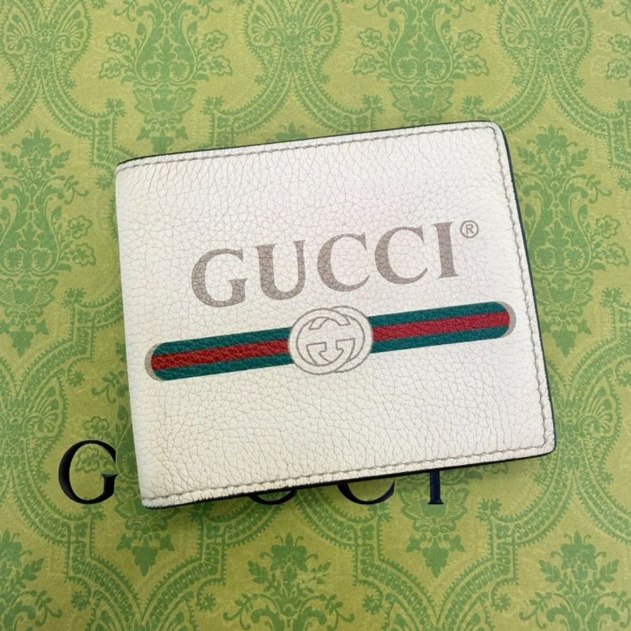 *SHIHNA名牌精品* Gucci 白色荔枝紋logo短夾-0