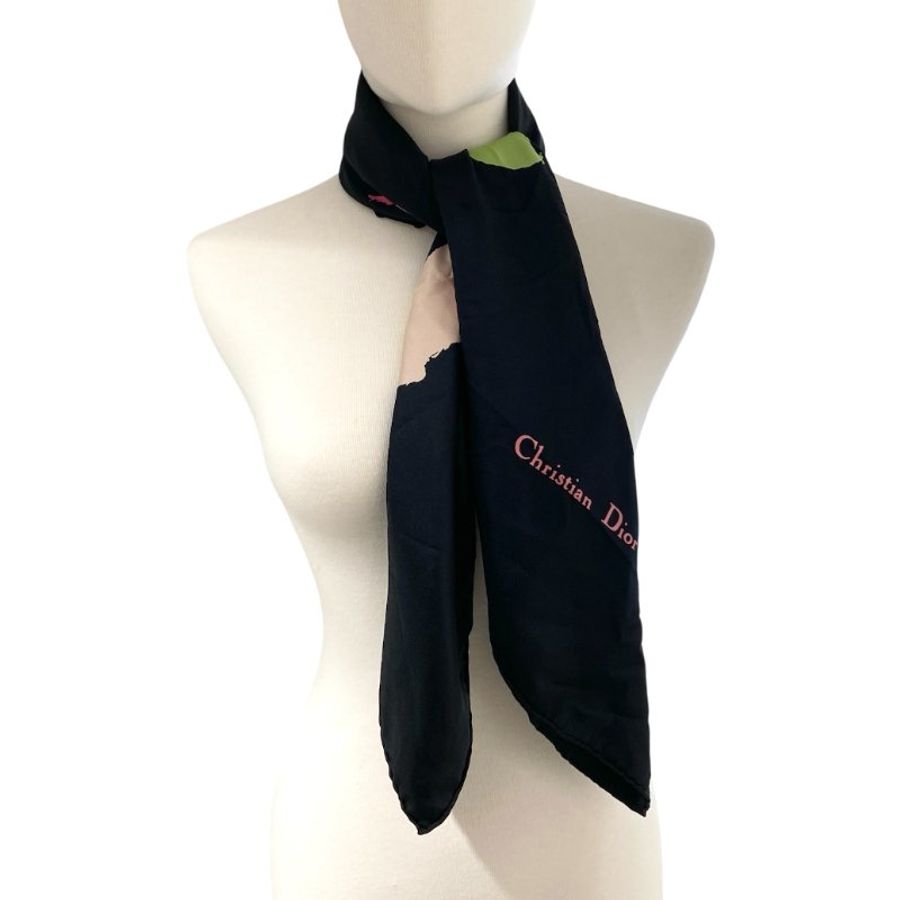 DIOR 迪奧 LOGO塗鴉絲巾 蠶絲 黑色-2