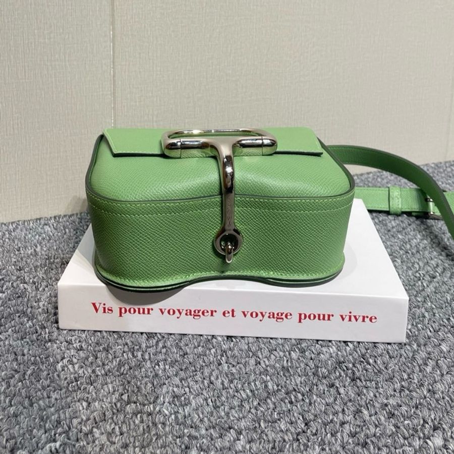 愛馬仕/Hermes Hermès Della Cavalleria mini牛油果綠 Epsom皮 銀扣 單肩包斜挎包-4