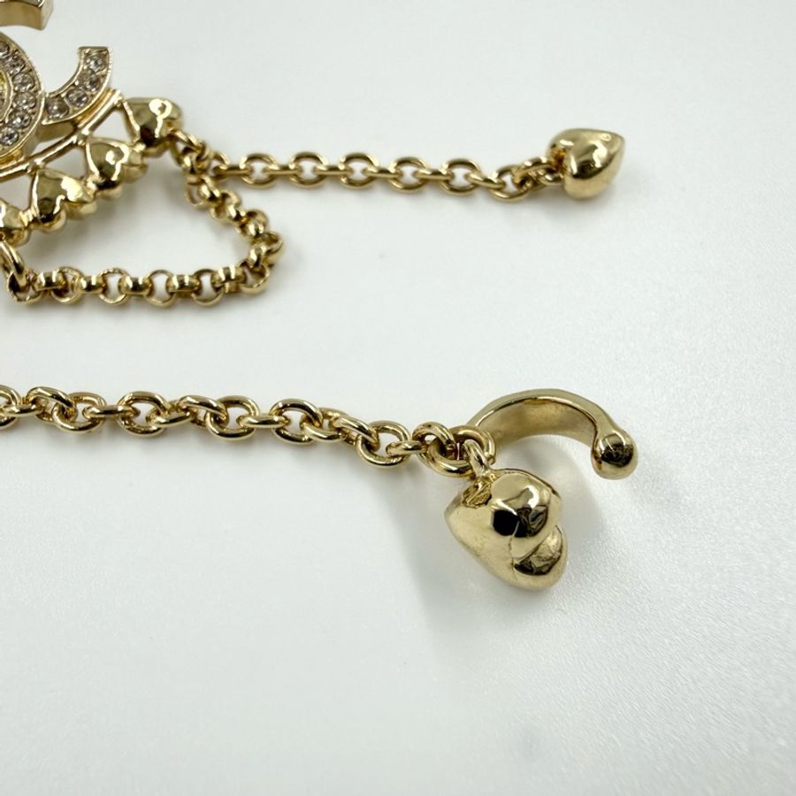 CHANEL金色雙C水鑽鏈條耳骨耳環-6