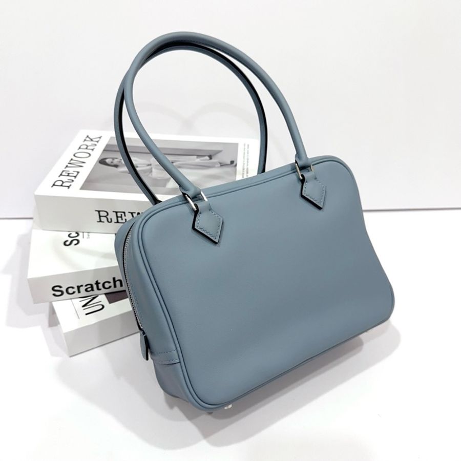 Hermes 愛馬仕 mini Plume 手提包肩背包Swift皮 亞麻藍銀扣-1