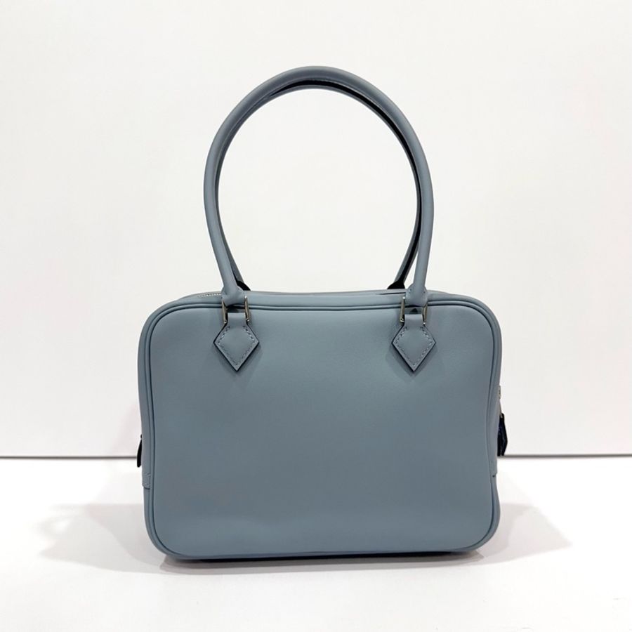 Hermes 愛馬仕 mini Plume 手提包肩背包Swift皮 亞麻藍銀扣-3