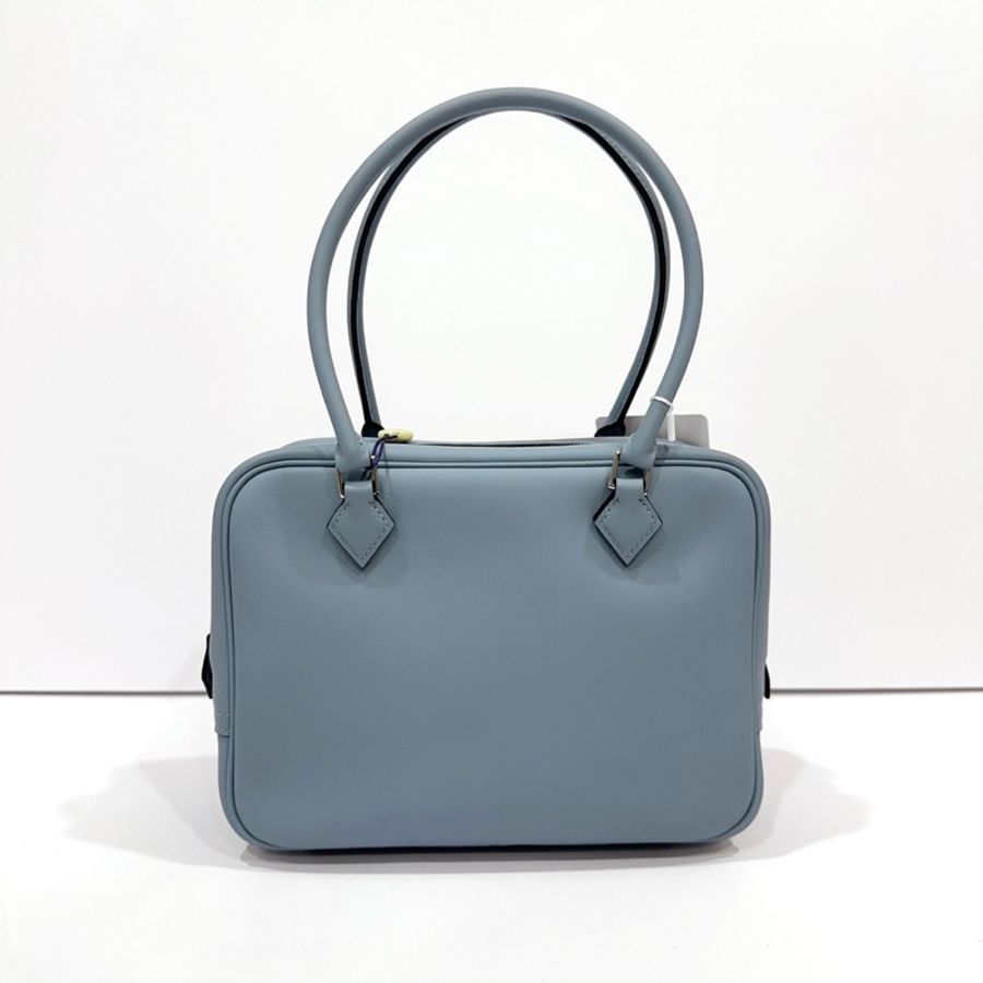 Hermes 愛馬仕 mini Plume 手提包肩背包Swift皮 亞麻藍銀扣-5