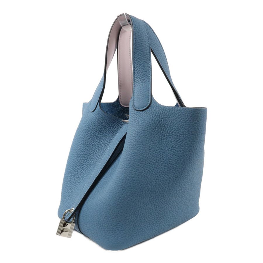 HERMES Clemence皮革Picotin PM手挽袋Bleu Jean-2
