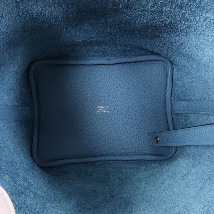 HERMES Clemence皮革Picotin PM手挽袋Bleu Jean-4