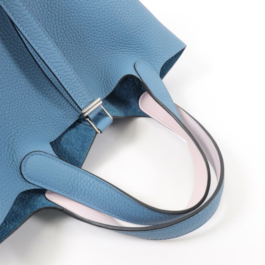 HERMES Clemence皮革Picotin PM手挽袋Bleu Jean-8