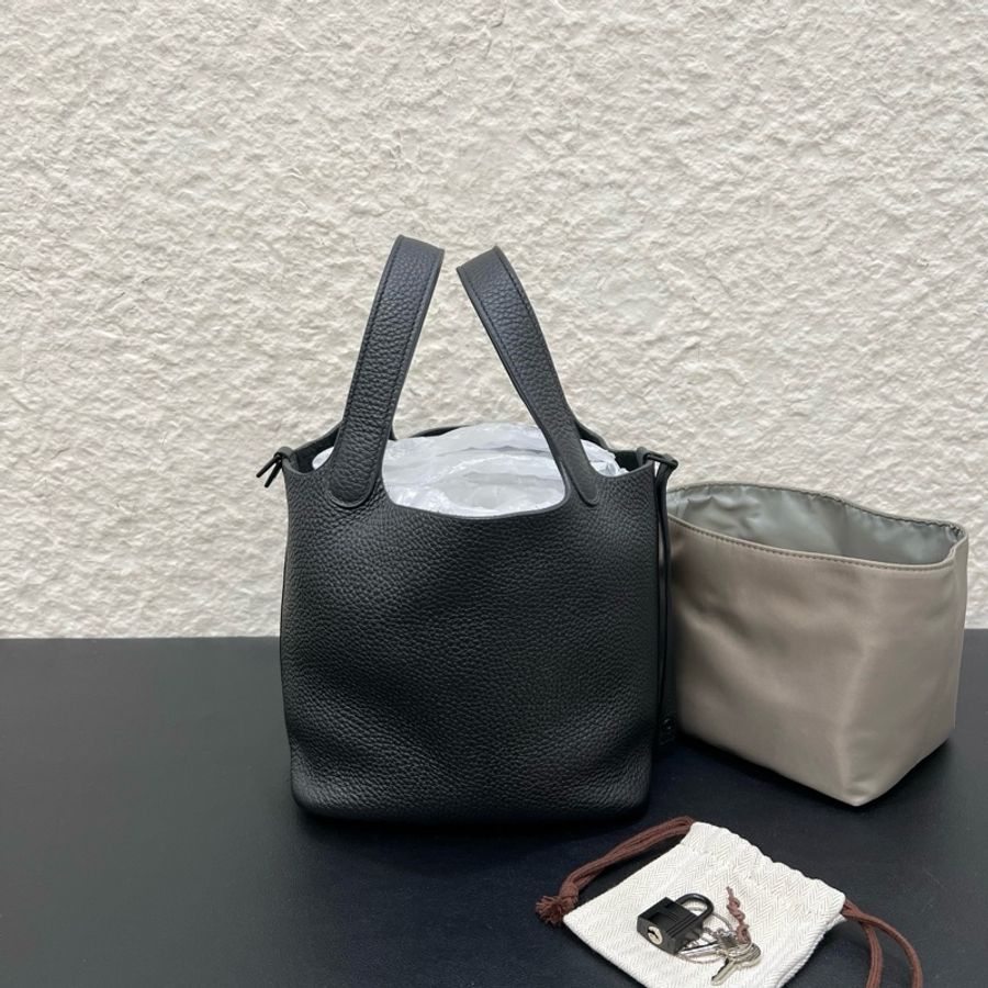 Hermes/愛馬仕picotin18 菜籃子so black全黑水桶包手提包-2