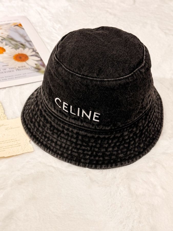 CELINE 水洗黑牛仔刺繡字母漁夫帽-0