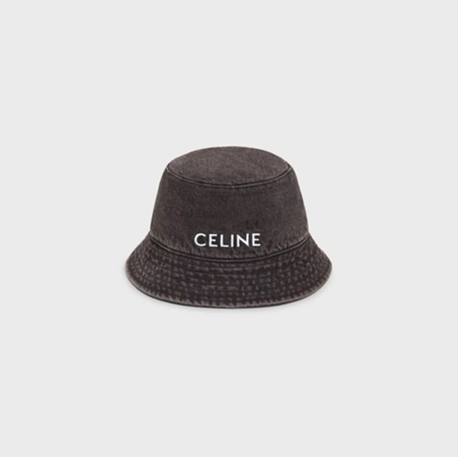 CELINE 水洗黑牛仔刺繡字母漁夫帽-4