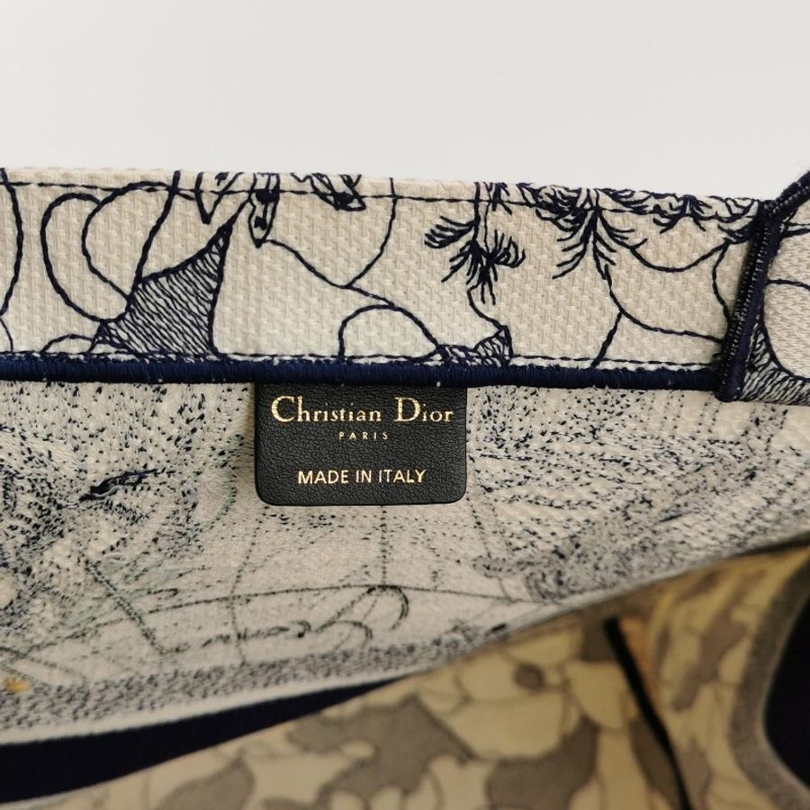 Dior 八芒星 大號托特 環球之旅 藍色和米白色 Reverse 茹伊印花刺繡-6
