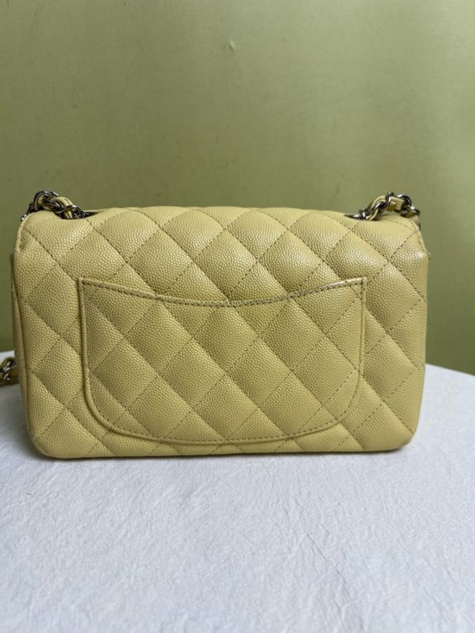 CHANEL/香奈兒 黃色銀扣cf大mini鏈條包-1