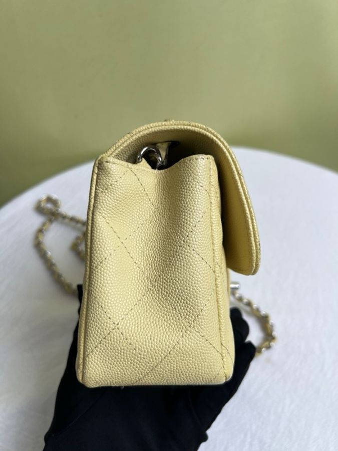 CHANEL/香奈兒 黃色銀扣cf大mini鏈條包-2