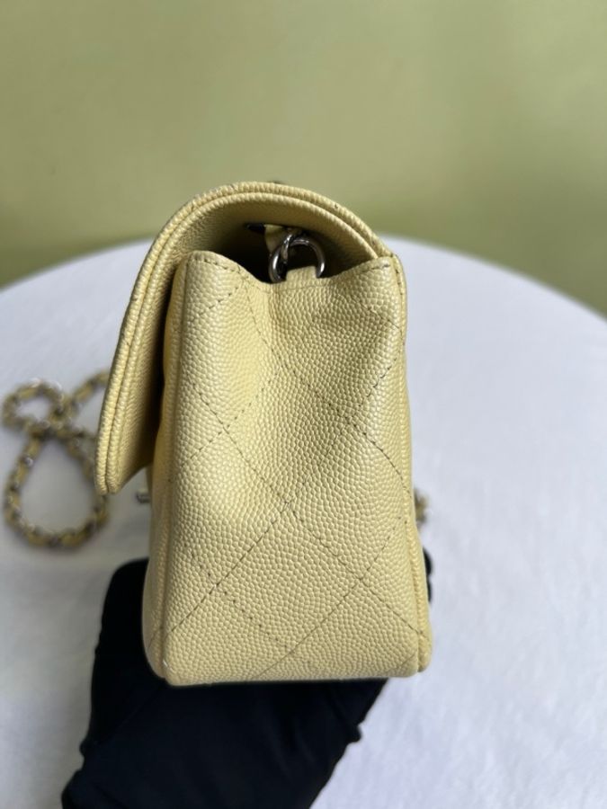 CHANEL/香奈兒 黃色銀扣cf大mini鏈條包-3