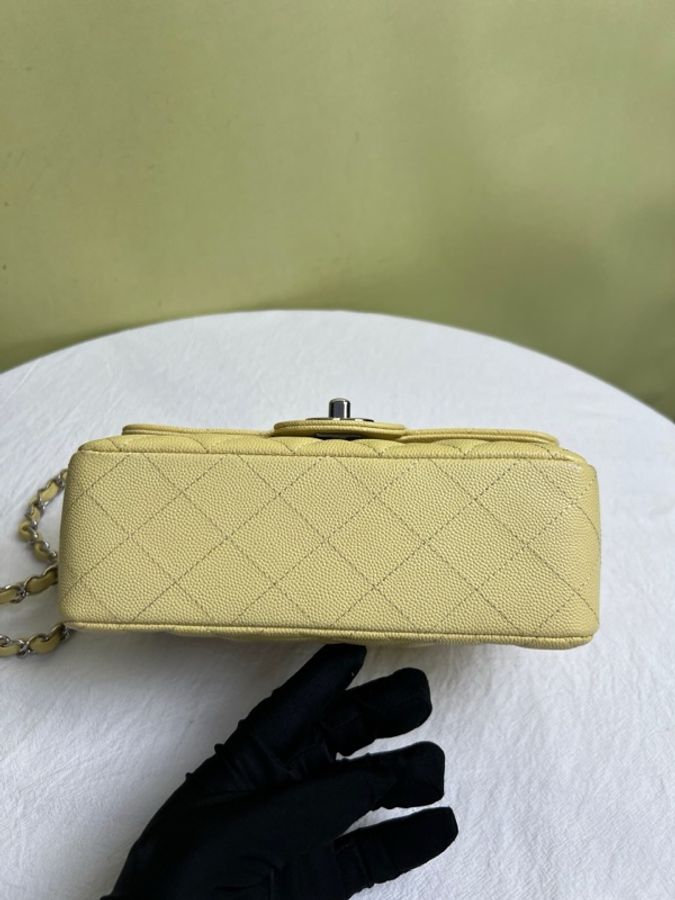 CHANEL/香奈兒 黃色銀扣cf大mini鏈條包-4