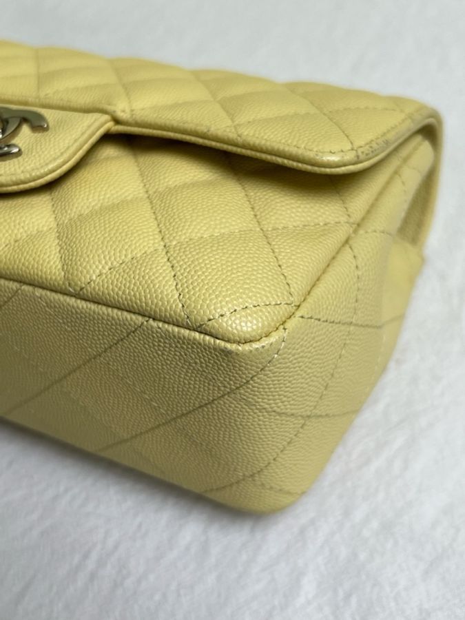 CHANEL/香奈兒 黃色銀扣cf大mini鏈條包-5