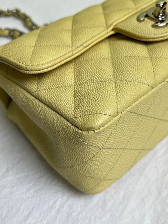 CHANEL/香奈兒 黃色銀扣cf大mini鏈條包-6
