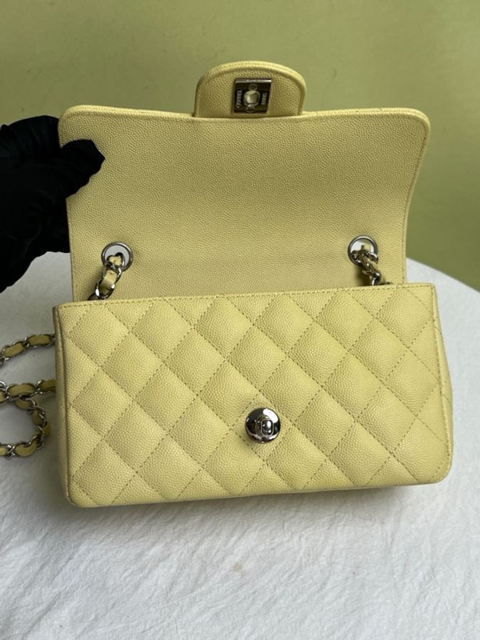 CHANEL/香奈兒 黃色銀扣cf大mini鏈條包-7
