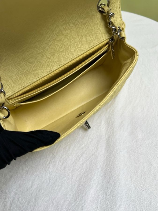 CHANEL/香奈兒 黃色銀扣cf大mini鏈條包-8