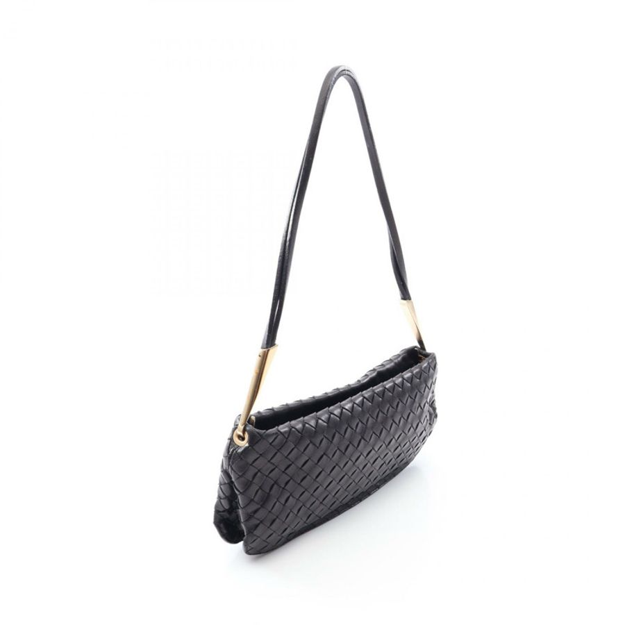 BOTTEGA VENETA Intrecciato 編織肩背包,黑色皮革,二手女款-1