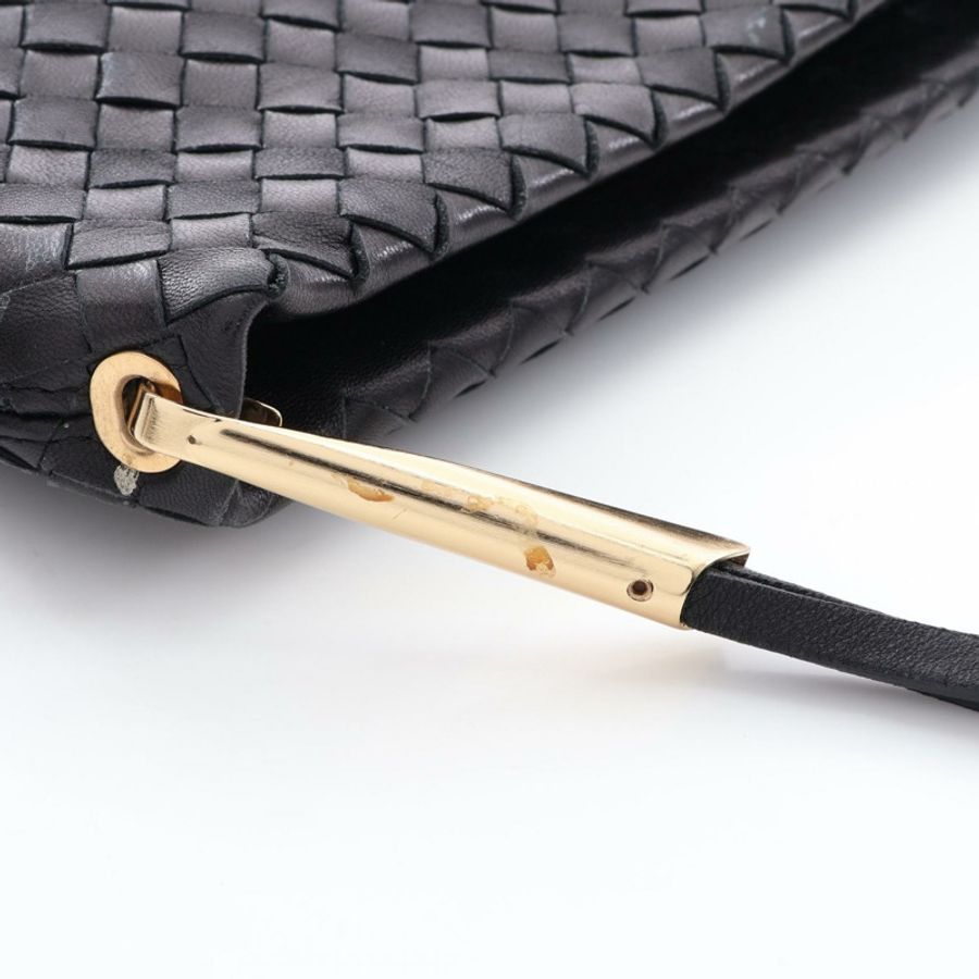 BOTTEGA VENETA Intrecciato 編織肩背包,黑色皮革,二手女款-4