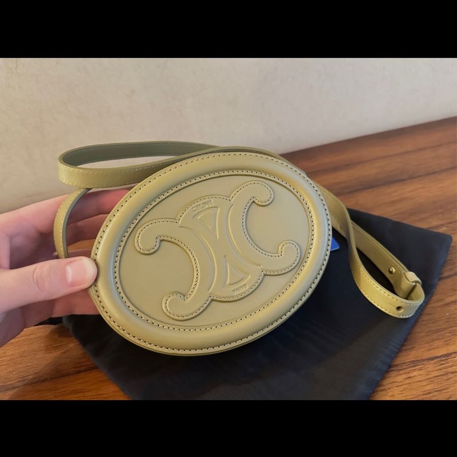 celine 抹茶綠牛皮Triomphe月餅包/豬鼻包-4