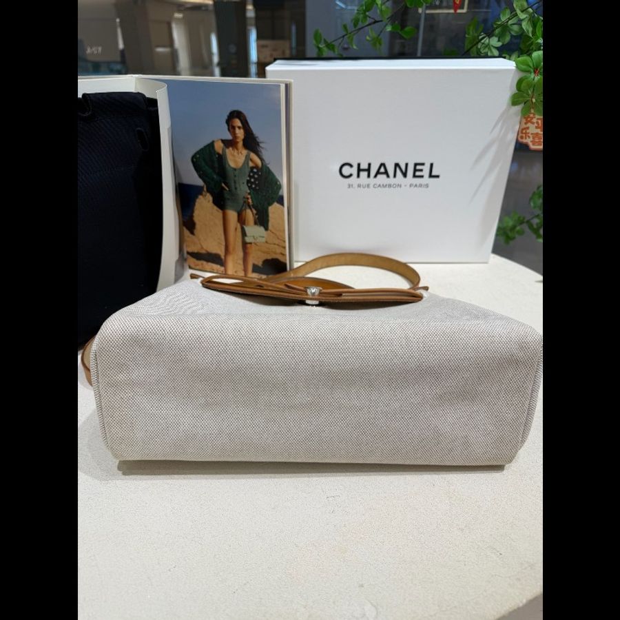 Hermès Herbag 31 米白拼棕銀扣帆布斜揹包-5