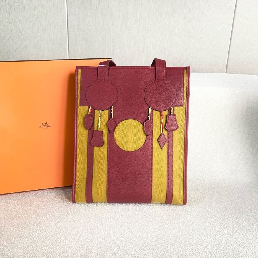 Hermes 追夢者petit H鈴鐺包紅拼琥珀黃 epsom皮拼帆布-1