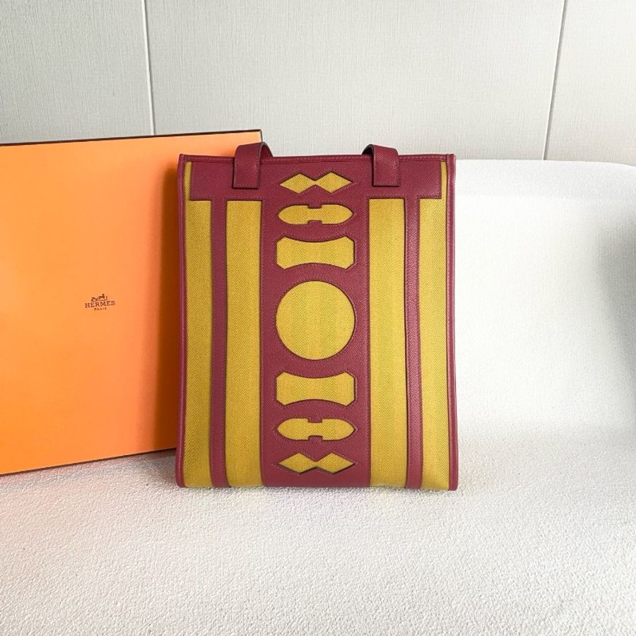 Hermes 追夢者petit H鈴鐺包紅拼琥珀黃 epsom皮拼帆布-2