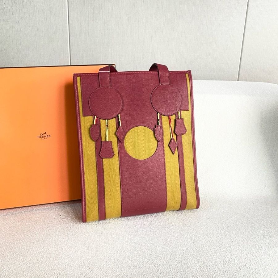 Hermes 追夢者petit H鈴鐺包紅拼琥珀黃 epsom皮拼帆布-3