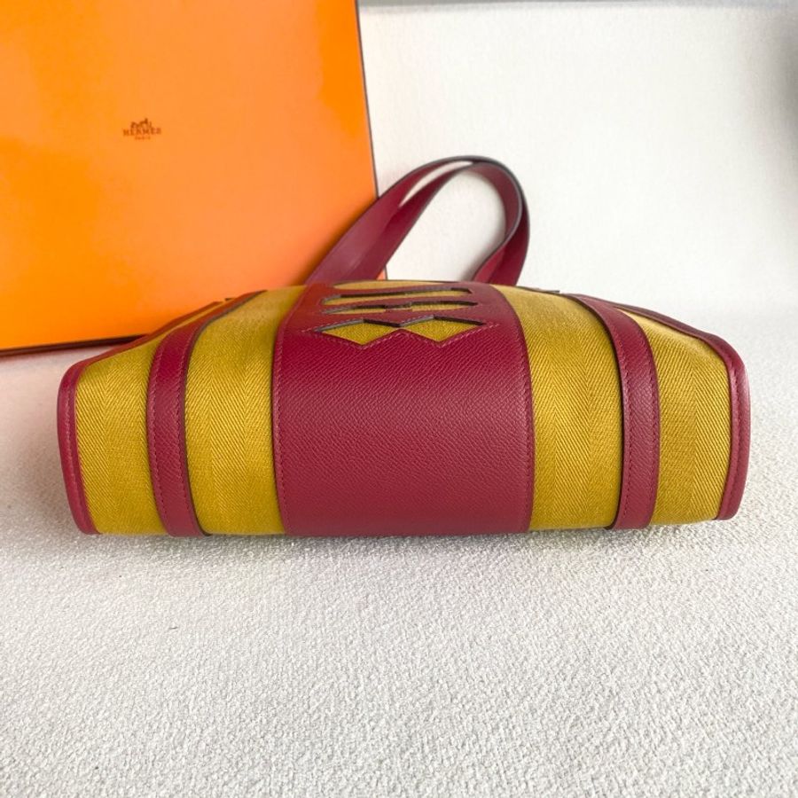 Hermes 追夢者petit H鈴鐺包紅拼琥珀黃 epsom皮拼帆布-4