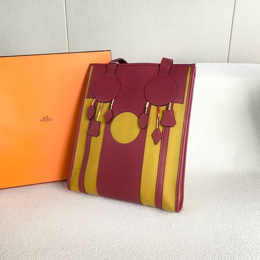 Hermes 追夢者petit H鈴鐺包紅拼琥珀黃 epsom皮拼帆布-5