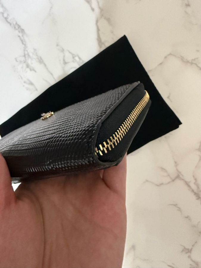 💖Chanel L型卡夾 零錢包 蜥蜴皮壓紋💖 黑色 全新-6