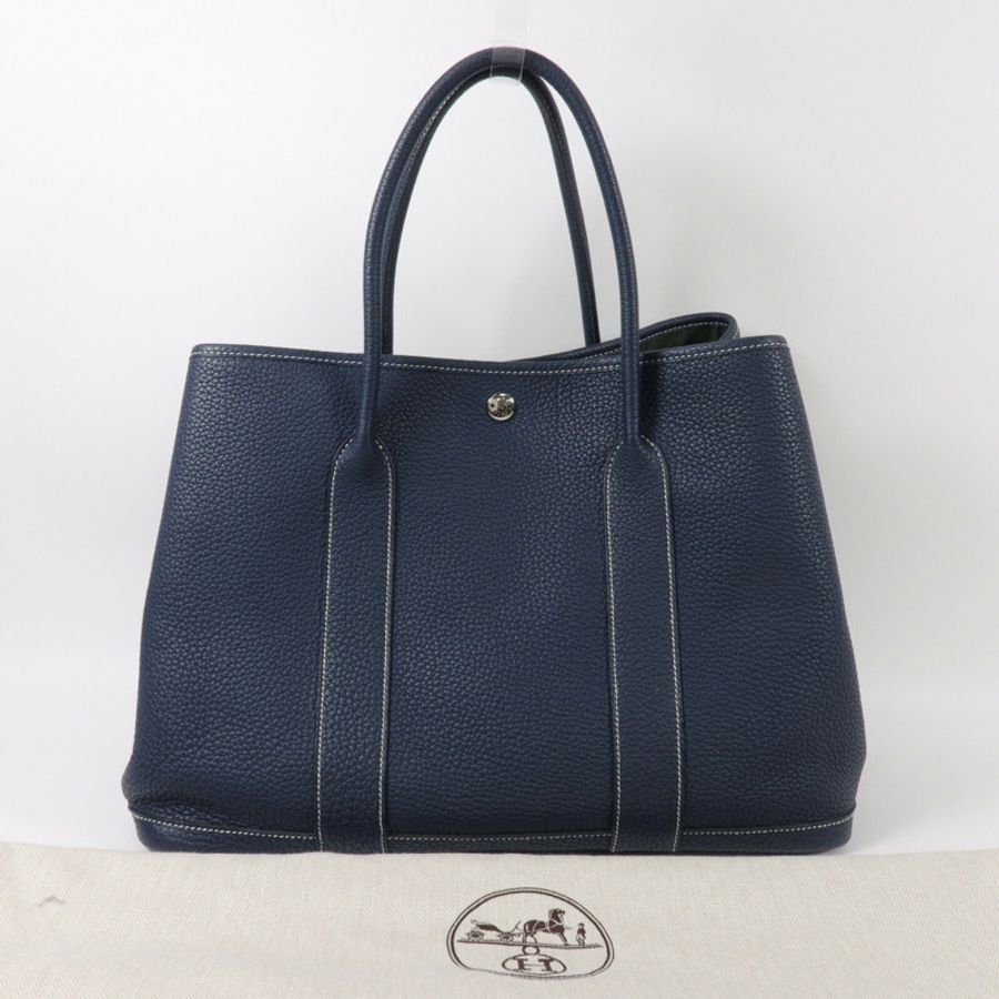 HERMES Negonda皮革Garden Party PM手挽袋Bleu de Prusse-7