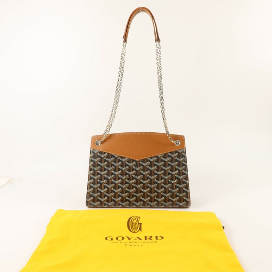 GOYARD 牛皮皮革/塗層帆布Rouette Structure PM鏈帶肩背袋-8
