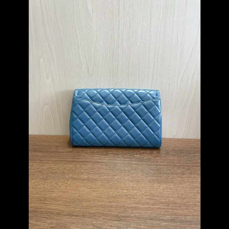 香奈兒/Chanel CF 中號藍色銀扣羊皮單肩腋下包-3