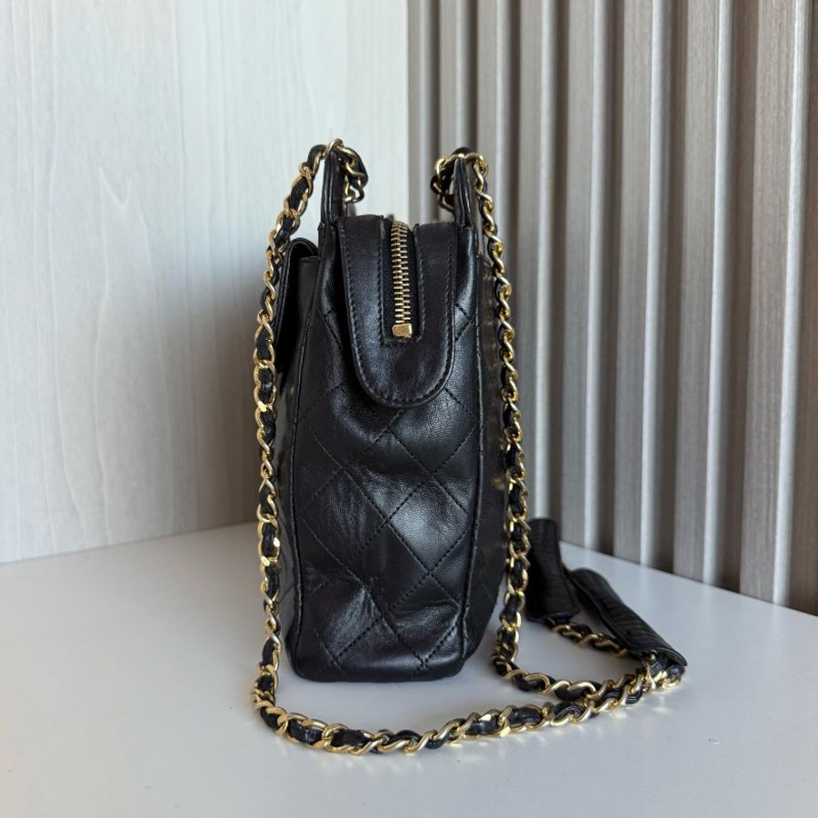 CHANEL/香奈兒 中古黑金羊皮單肩斜揹包-2