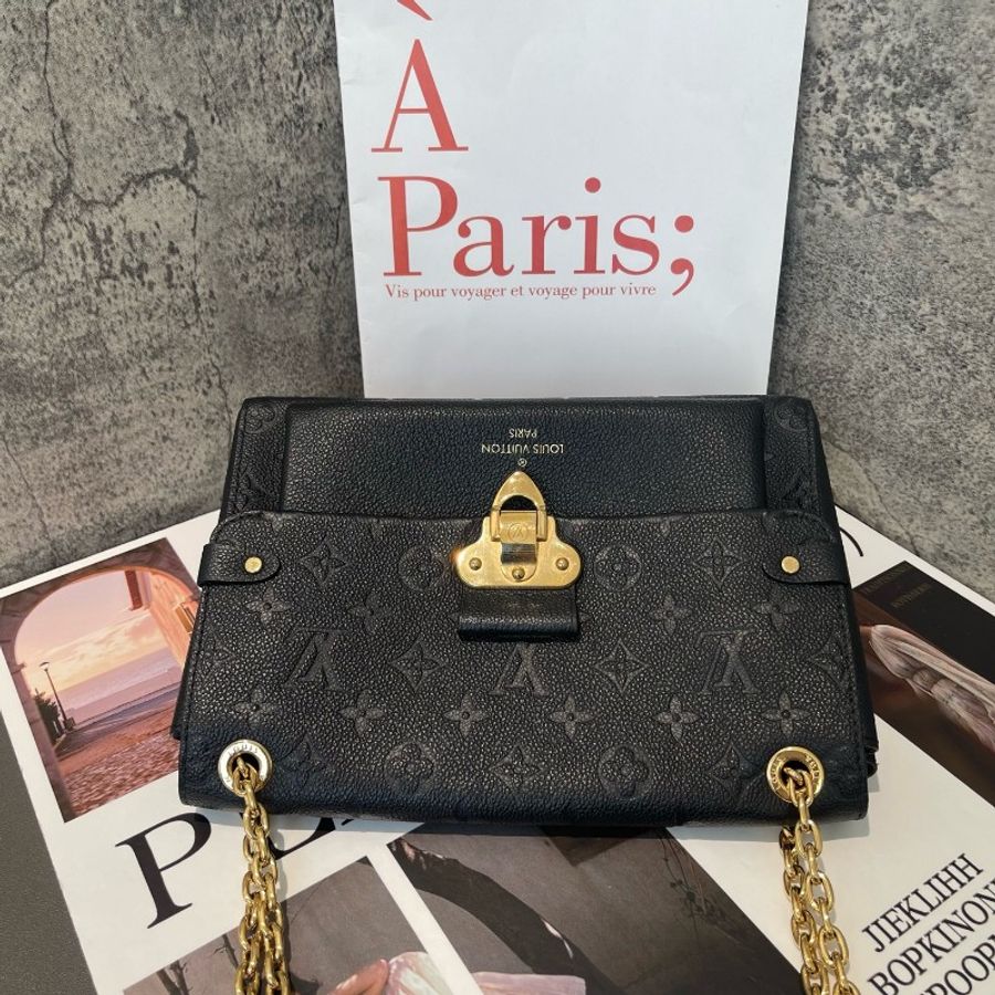 Louis Vuitton VAVIN 小號牛皮 黑金 晶片款 粒面壓面單肩鏈條包-3