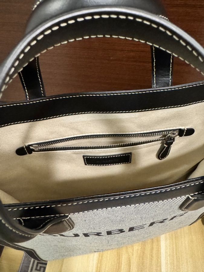 專櫃正品 BURBERRY 有型 80379361 黑灰帆布 2way 托特包 公事包 斜背包-9