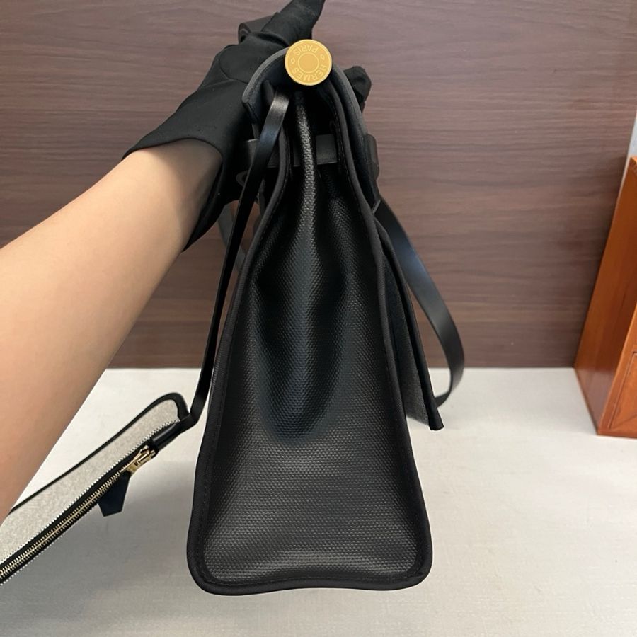 Hermes愛馬仕herbag31黑金防水布手提包肩背包斜挎包-2