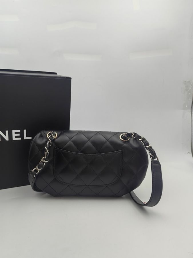 Chanel • 經典Cf黑銀牛皮腰包-3