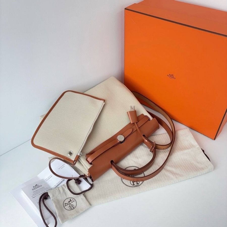 Hermes愛馬仕 herbag 31手提包肩背包斜挎包 冰川白拼馬鞍色 銀扣-5