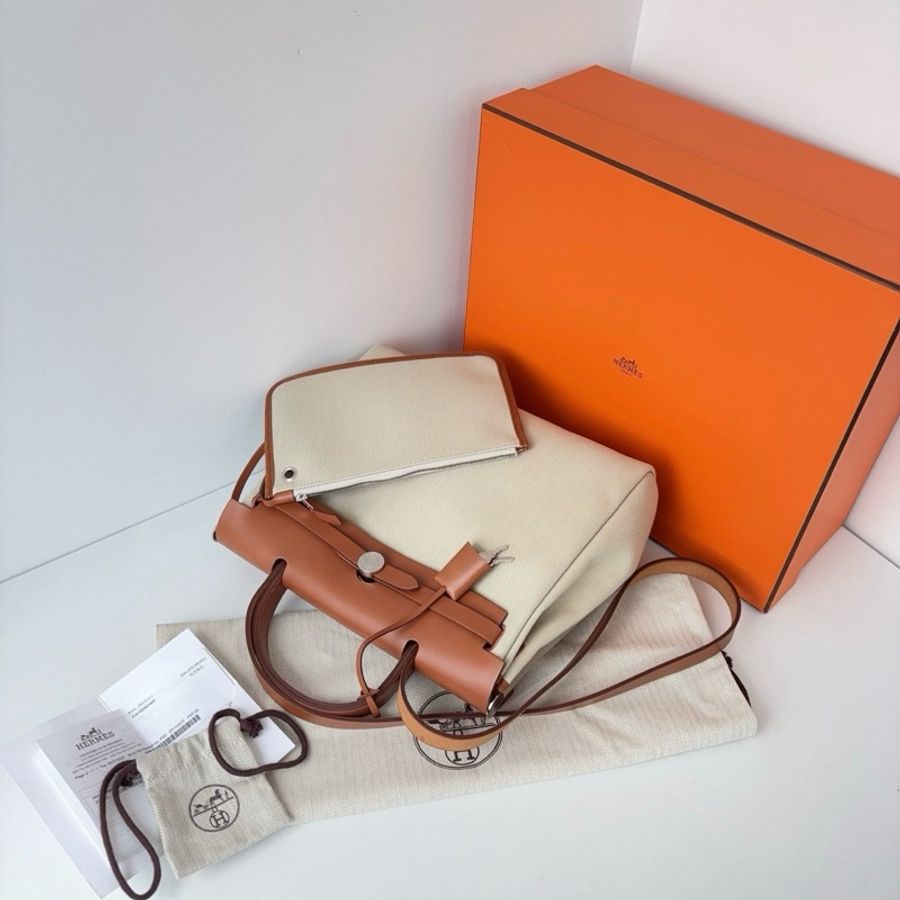 Hermes愛馬仕 herbag 31手提包肩背包斜挎包 冰川白拼馬鞍色 銀扣-7