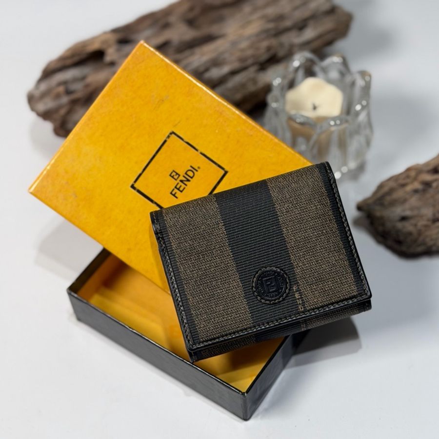 Fendi vintage 日本二手 中古復古古董經典老花 黑色皮革 三折皮夾 零錢包中夾短夾-16