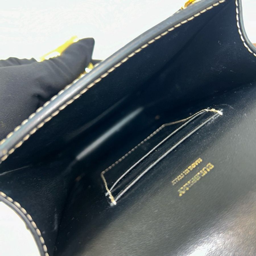 Burberry 金扣灰帆布拼黑配皮斜挎手機包-7